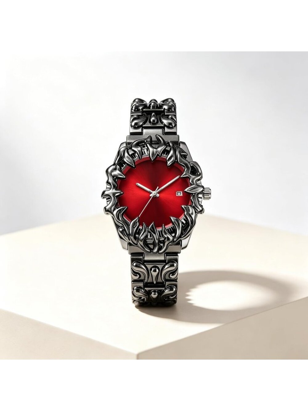 Men's Red Claw Shape Table Alabaster Round Dial Retro Y2K Unique Shaped WatchM - Picture 6 of 7